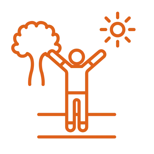 Person celebrating outdoors with tree and sun representing outdoor recreation activities around Kalama Washington near Highland & Co. Acres