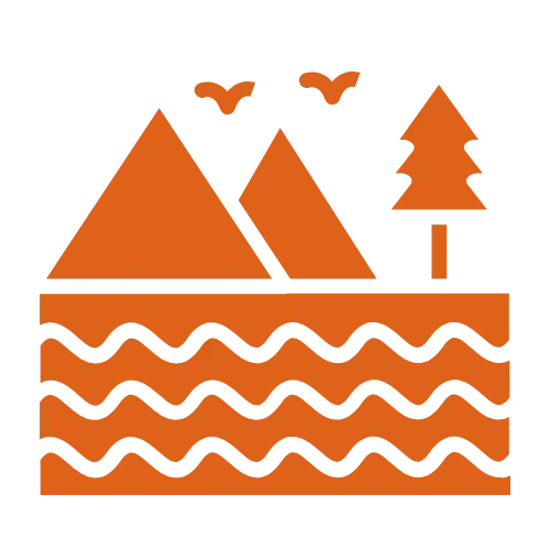 Columbia River Gorge landscape with mountains, trees, and waterfalls representing Hood River area attractions near Highland & Co. Acres